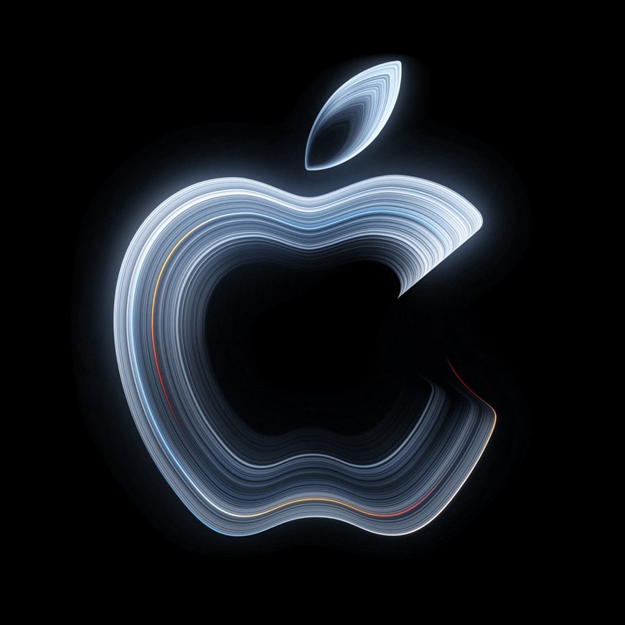 Ảnh thư mời sự kiện Apple Pro and tell ngày 28/10/2026, nền tối với các nét vẽ ánh sáng