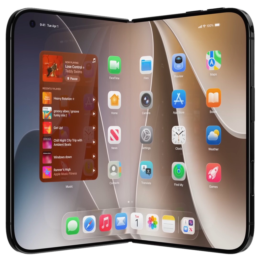 Concept render iPhone Fold (iPhone Ultra) mở ra như cuốn sổ, dự kiến ra mắt tại sự kiện Apple tháng 9/2026
