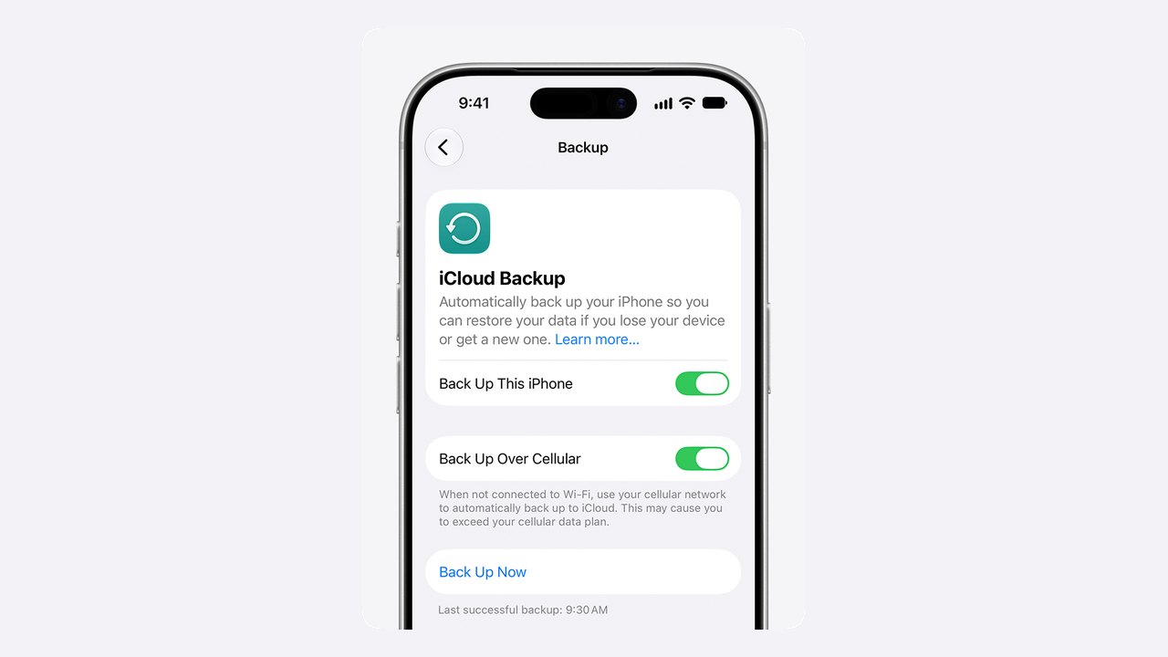 Man hinh Sao luu iCloud tren iPhone voi nut Sao luu bay gio va thoi diem sao luu gan nhat