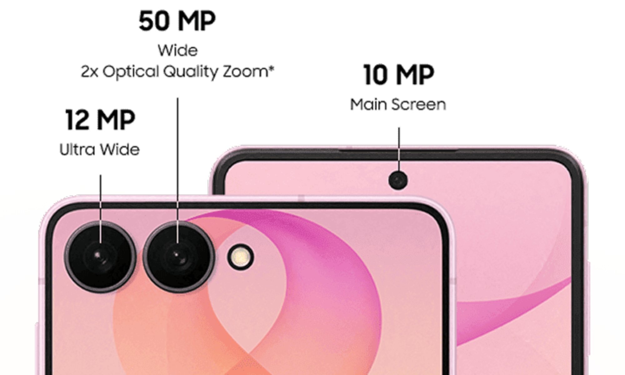 Ảnh render Galaxy Z Flip 8 màu hồng với camera chính 50MP và siêu rộng 12MP