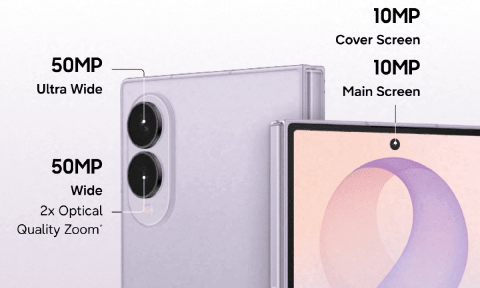 Ảnh render Galaxy Z Fold 8 bản tiêu chuẩn màu oải hương với cụm hai camera 50MP