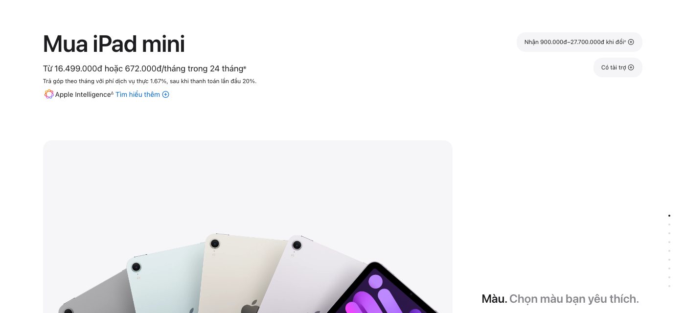 Trang Mua iPad mini tren Apple Store Viet Nam ghi gia tu 16.499.000d ngay 12/10/2026