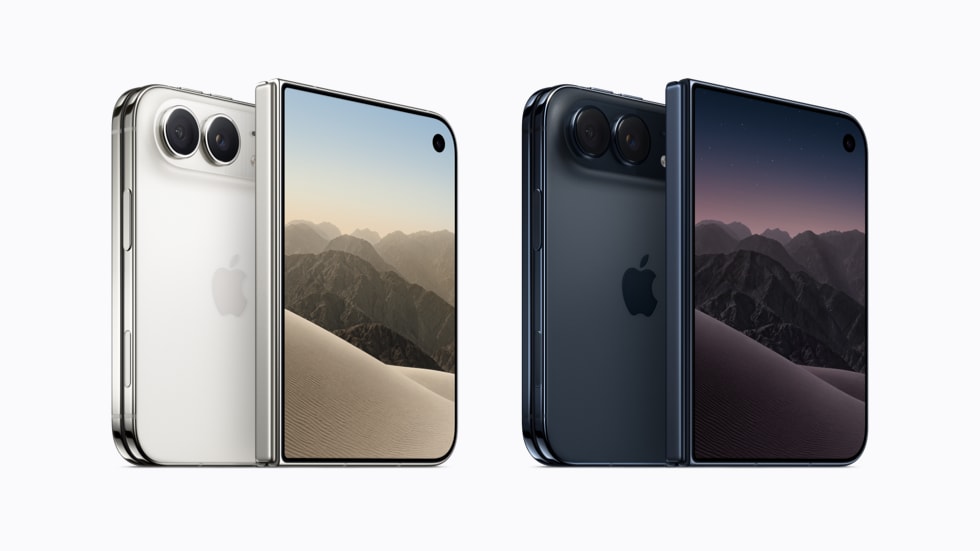 iPhone Duo hai mau Star White va Night Sky khung titan danh bong guong