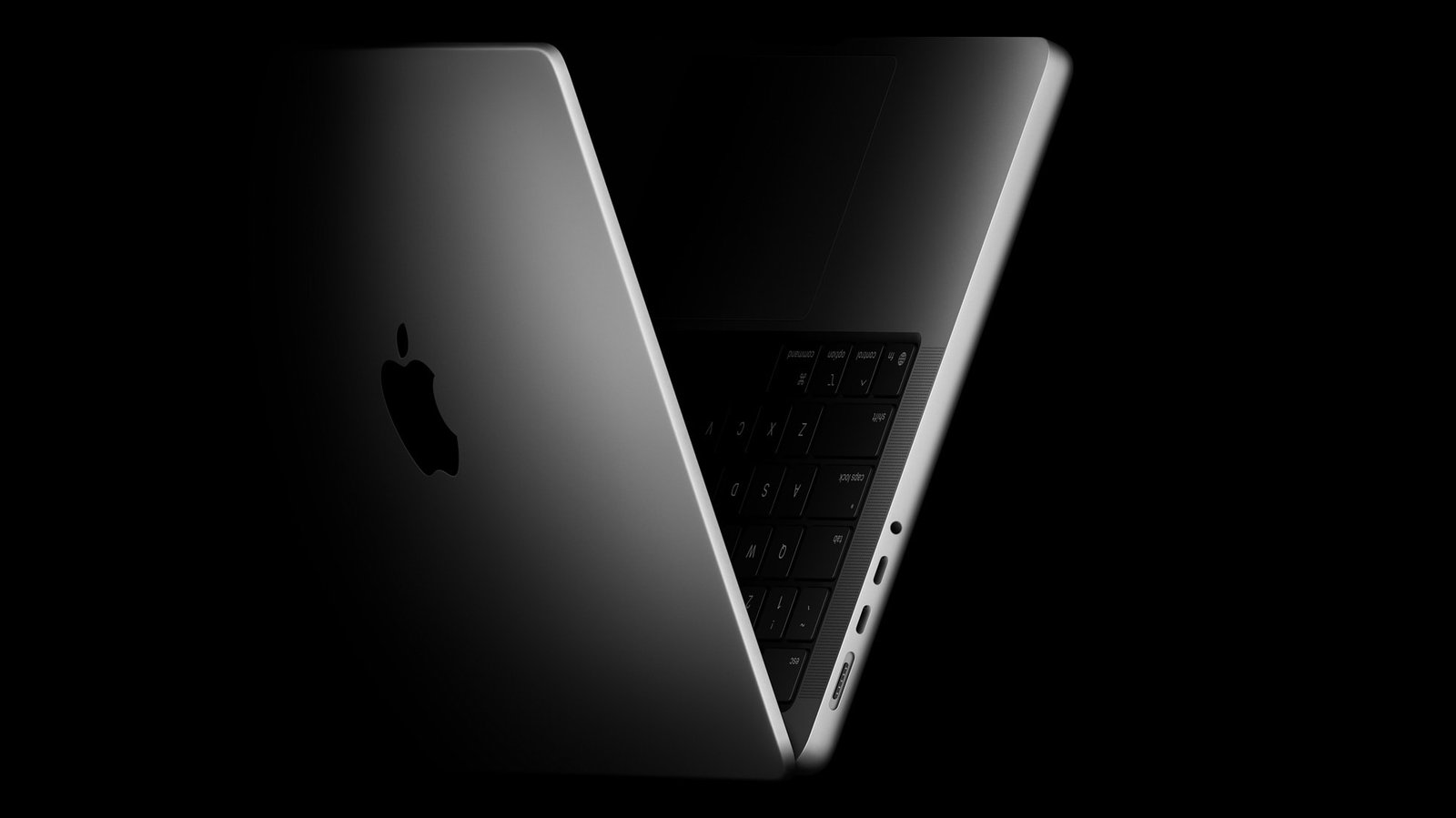 MacBook Pro 14 inch chip M5 mở nắp trên nền đen