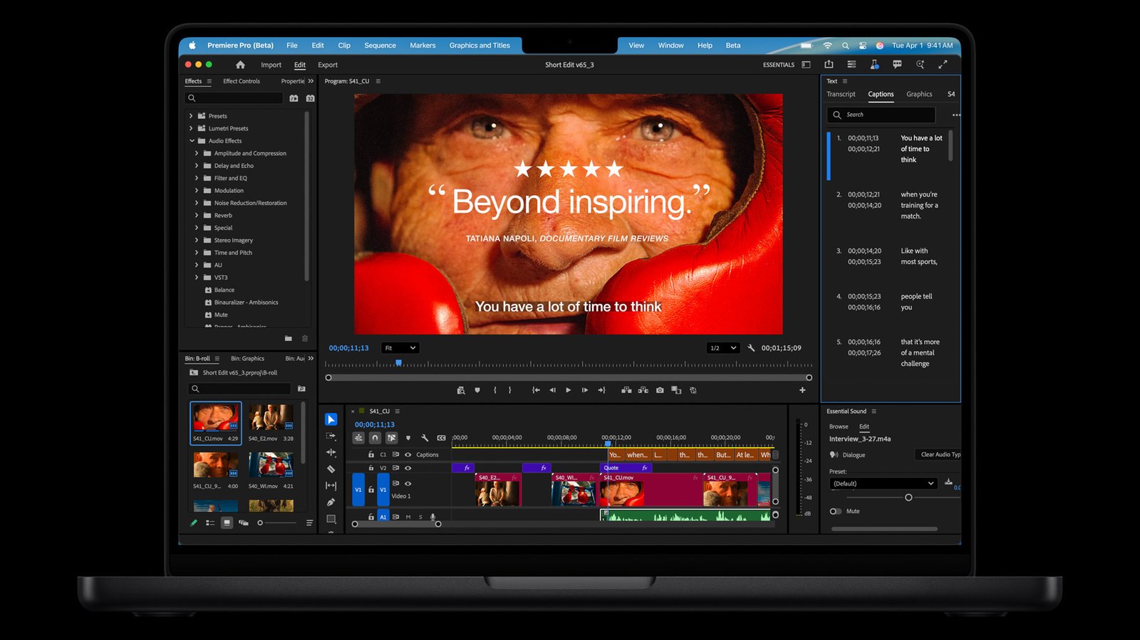 MacBook Pro 14 inch đang chạy phần mềm dựng video Adobe Premiere Pro