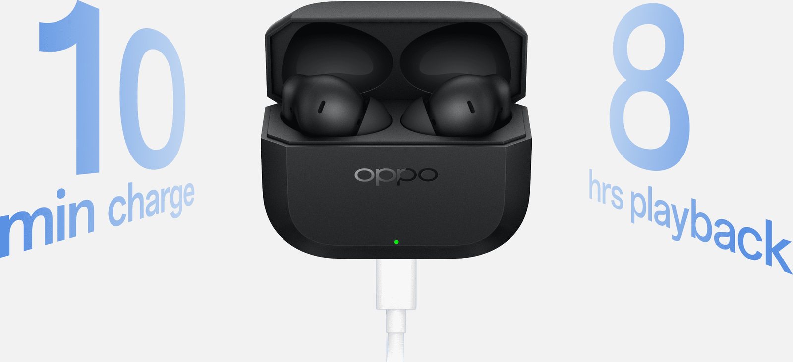 Hop sac OPPO Enco Buds3s mau den cam cap USB-C, sac 10 phut nghe 8 gio
