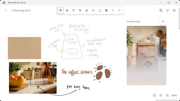 Giao dien Microsoft Ink Canvas voi ban phac thao ve tay va anh minh hoa